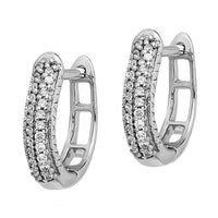 14K White Gold Polished Diamond Hinged Hoop Earrings ,