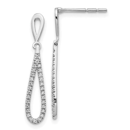 14K White Gold Polished Diamond Teardrop Dangle Post Earrings ,