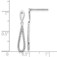 14K White Gold Polished Diamond Teardrop Dangle Post Earrings ,