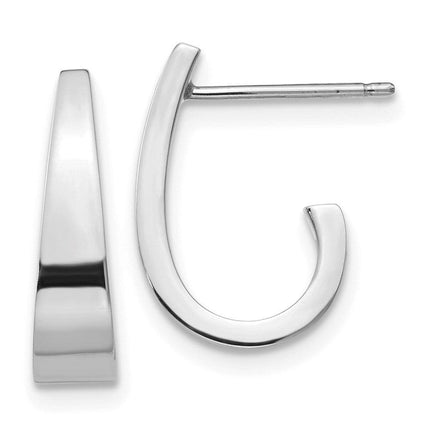 14k White Gold Polished J-Hoop Post Earrings ,