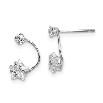 14k White Gold Polished Shooting Star CZ Post Earrings ,