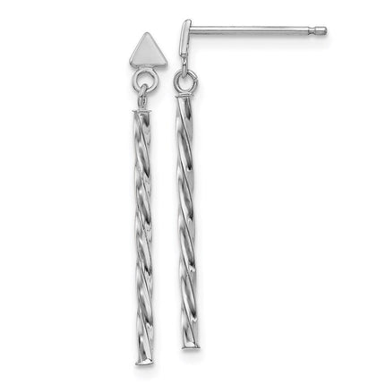 14k White Gold Polished Twisted Dangle Tube Earrings ,