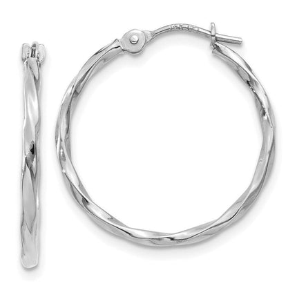 14k White Gold Polished Twisted Hoops ,