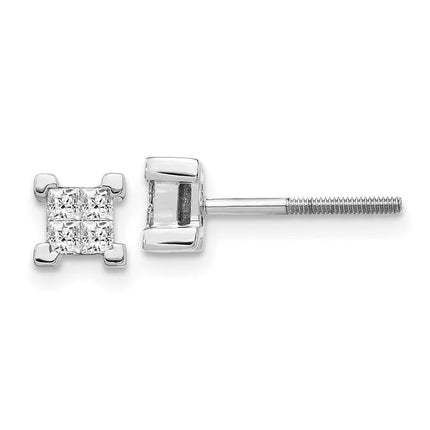14k White Gold Princess Diamond Screwback Earrings ,