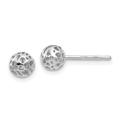 14K White Gold Small Fancy Ball Post Earrings ,
