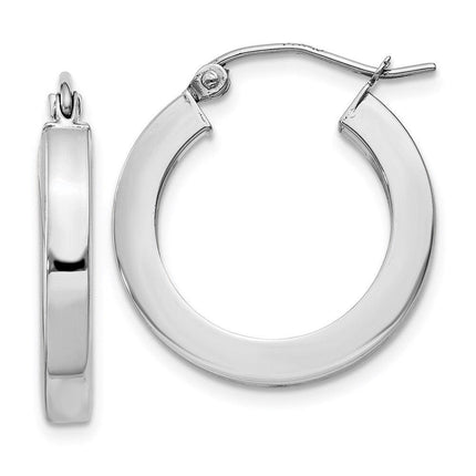 14k White Gold Square Tube Hoop Earrings ,