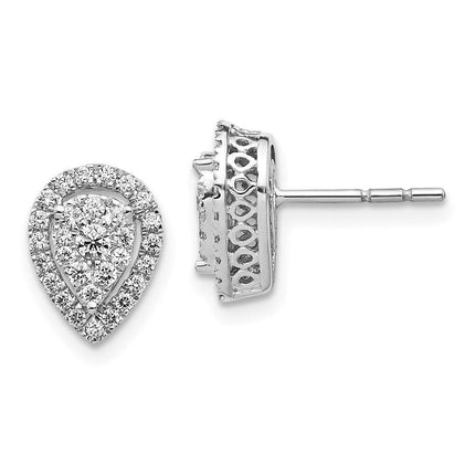 14K White Gold Teardrop Cluster Diamond Post Earrings ,