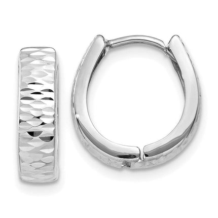 14K White Gold Textured and Polished Hinged Hoop Earrings ,