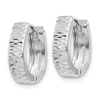 14K White Gold Textured and Polished Hinged Hoop Earrings ,