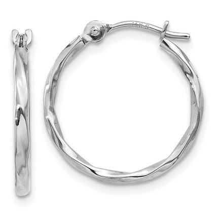 14k White Gold Twisted Hoop Earrings ,