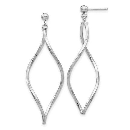 14k White Gold Twisted Post Dangle Earrings ,