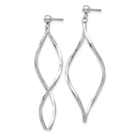 14k White Gold Twisted Post Dangle Earrings ,