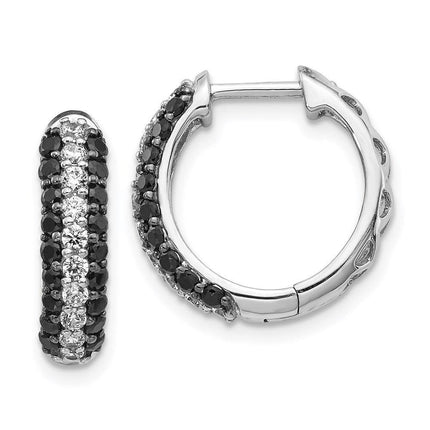 14k White Gold White & Black Diamond Hinged Hoop Earrings ,