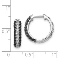 14k White Gold White & Black Diamond Hinged Hoop Earrings ,