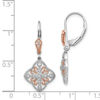 14K White Gold w/Rose Rhodium Diamond Leverback Earrings ,