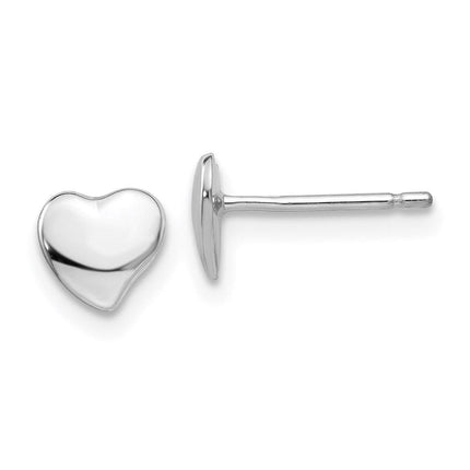 14k White Polished Heart Post Earrings ,