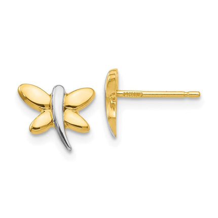 14k with Rhodium Polished Dragonfly Post Earrings ,