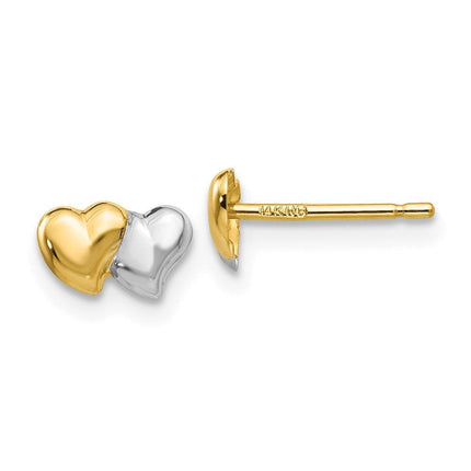 14k with Rhodium Polished Heart Post Earrings ,