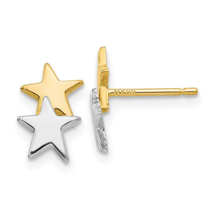 14k with Rhodium Polished Star Post Earrings ,