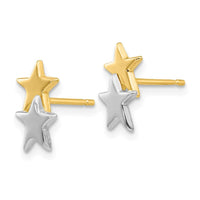 14k with Rhodium Polished Star Post Earrings ,