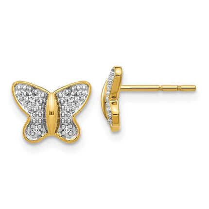 14k w/Rhodium Diamond Butterfly Post Earrings ,