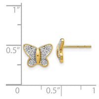 14k w/Rhodium Diamond Butterfly Post Earrings ,