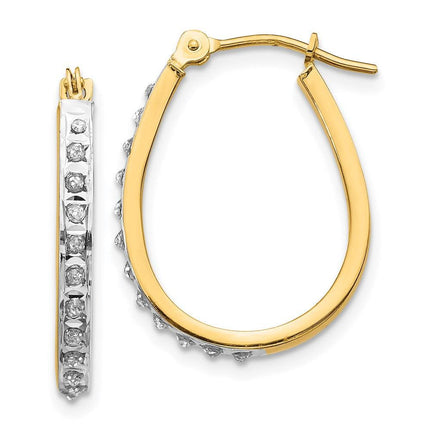 14k Yellow & Rhodium Diamond Fascination Oval Hinged Hoop Earrings ,