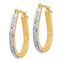14k Yellow & Rhodium Diamond Fascination Oval Hinged Hoop Earrings ,