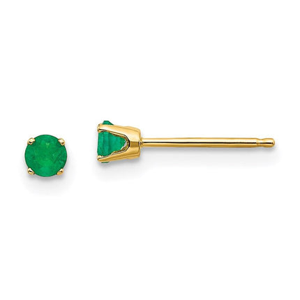 14k Yellow Gold 3mm May/Emerald Post Earrings ,