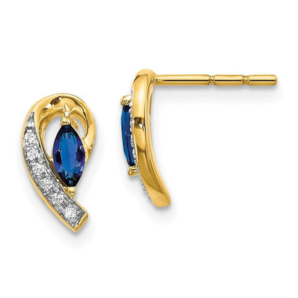 14k Yellow Gold Diamond & Sapphire Earrings ,