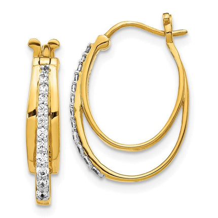 14k Yellow Gold Diamond Hoop Earrings ,