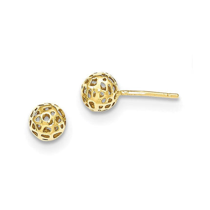 14K Yellow Gold Fancy Ball Post Earrings ,