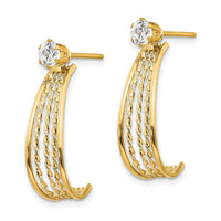 14K Yellow Gold J Hoop Polished w/CZ Stud Earrings ,