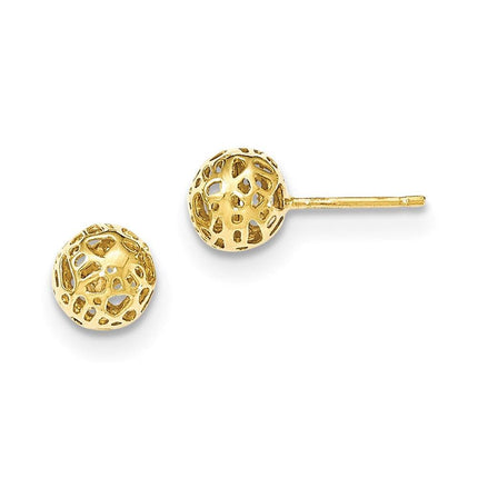 14K Yellow Gold Medium Fancy Ball Post Earrings ,