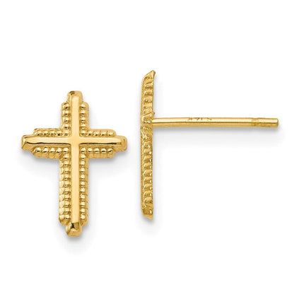 14K Yellow Gold Polished Cross Post Earrings ,
