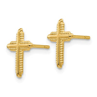 14K Yellow Gold Polished Cross Post Earrings ,