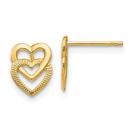 14K Yellow Gold Polished Double Heart Post Earrings ,