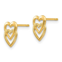 14K Yellow Gold Polished Double Heart Post Earrings ,