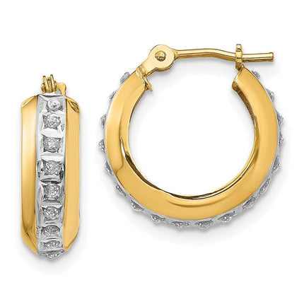 14kDiamond Fascination Round Huggy Hinged Hoop Earrings ,