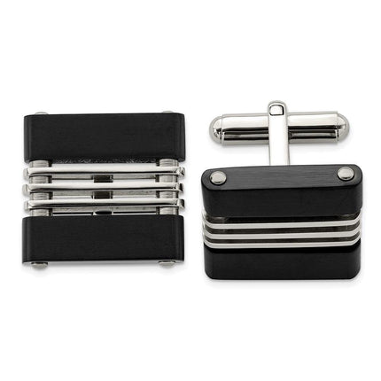 Stainless Steel Brushed and Polished Black IP-plated Cufflinks ,