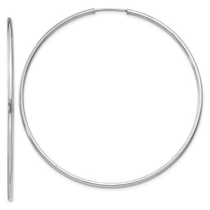 14k White Gold 1.5mm Polished Endless Hoop Earrings ,
