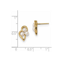 14k 3-4mm White Button Freshwater Cultured Pearl Post Earrings ,