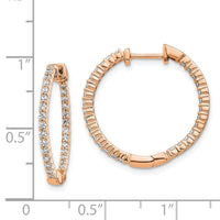 14K Rose Gold Polished Diamond In and Out Hinged Hoop Earrings ,