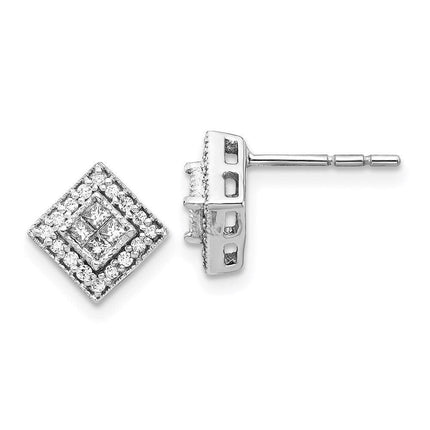14K White Gold Diamond Post Earrings ,