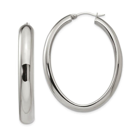 Stainless Steel Polished Hollow Oval Hoop Earrings ,