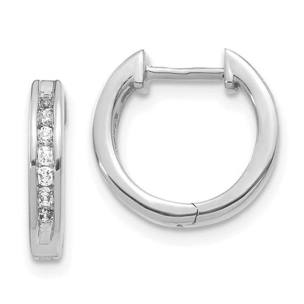 14k White Gold Diamond Hinged Hoop Earrings ,