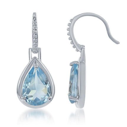 Sterling Silver Blue Topaz Teardrop Earrings ,