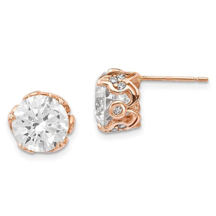 10K Tiara Collection Rose Gold Polished CZ Post Earrings ,