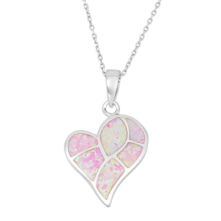 Sterling Silver Pink Inlay Heart Mosaic Pendant ,