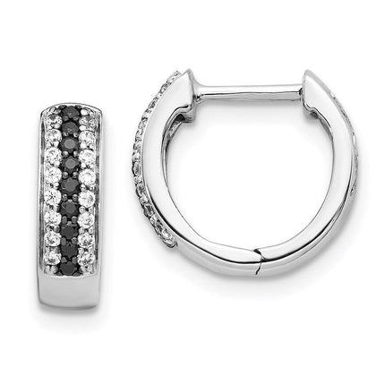 14k White Gold Black and White Diamond Hinged Hoop Earrings ,